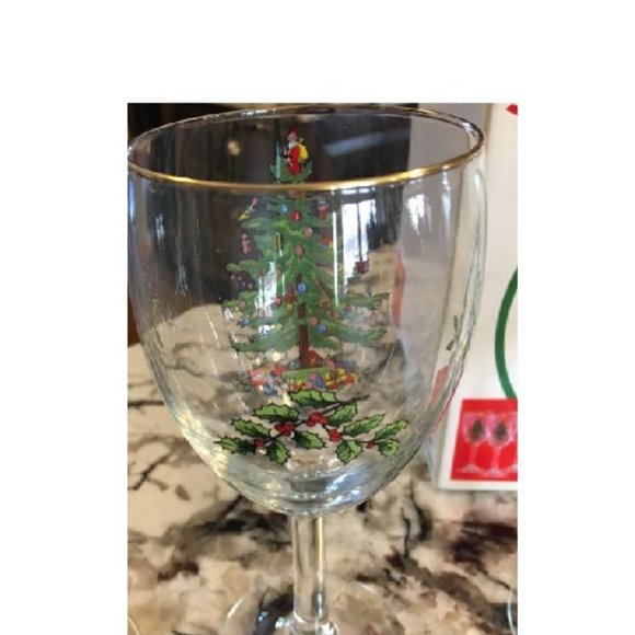 Lot of 3 Spode Christmas Tree 10 Oz Wine Glass Glasses w/ Gold Rims Original Box - Picture 4 of 5
